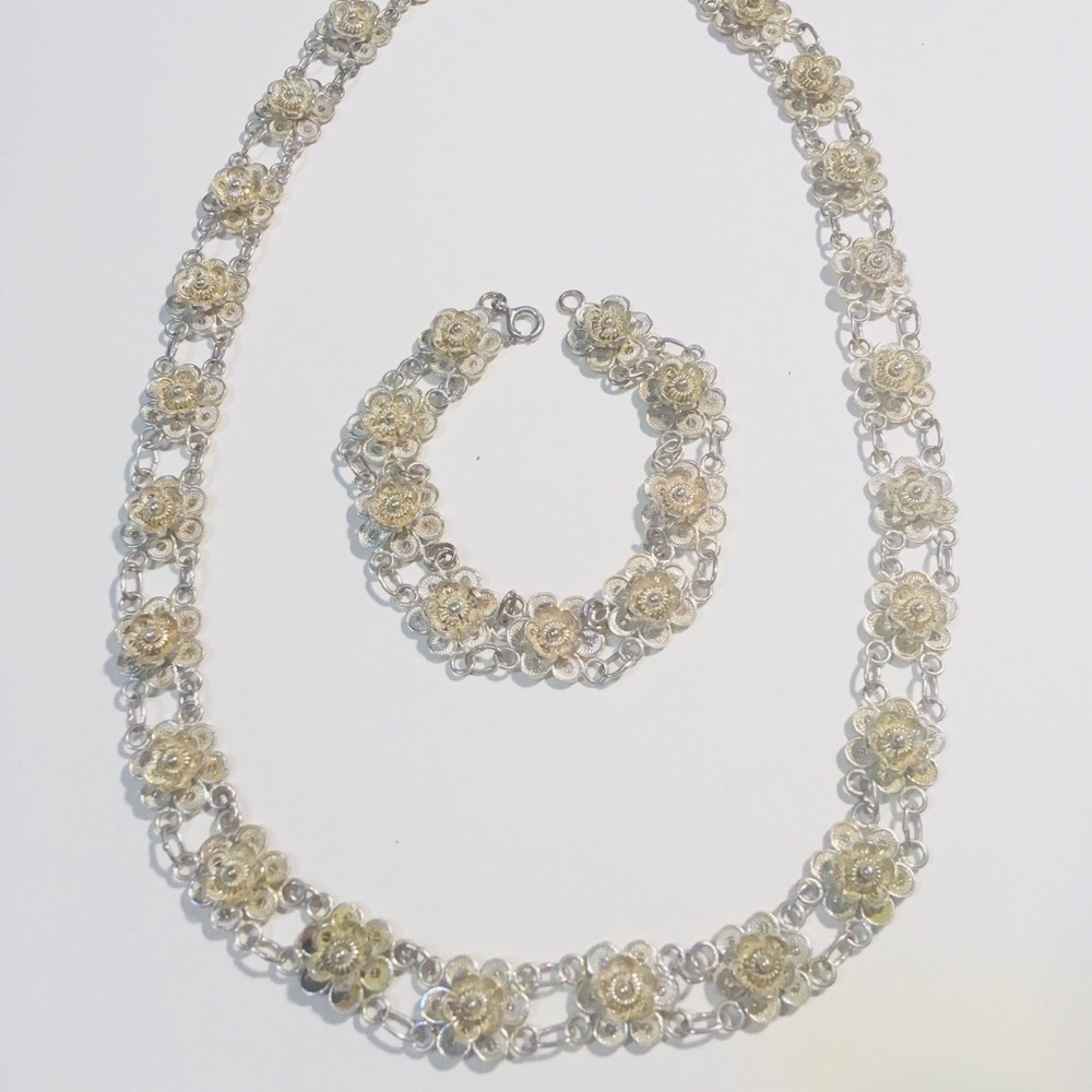 Vintage Filigree Sterling Necklace & Bracelet
